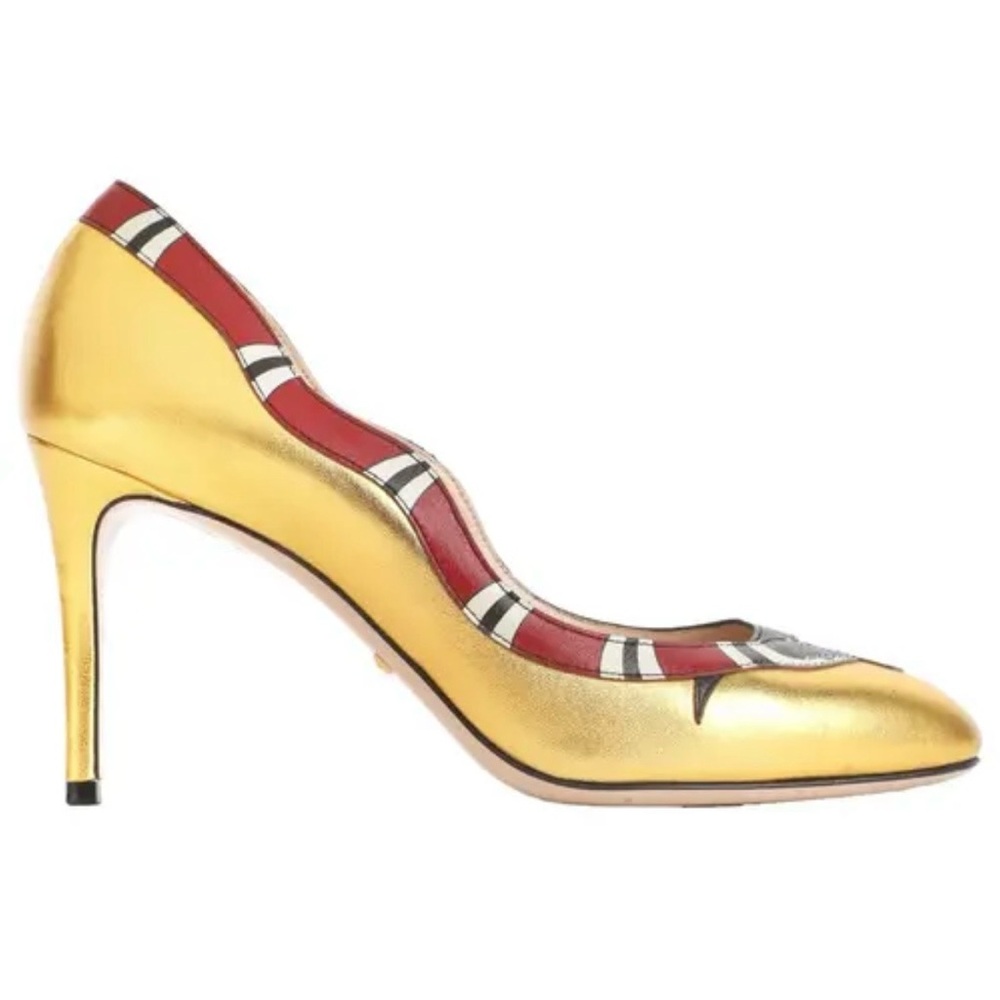 GUCCI Gold Leather High Heel Pump with contrast trim EUC , LUXURY SHOE DEAL!
